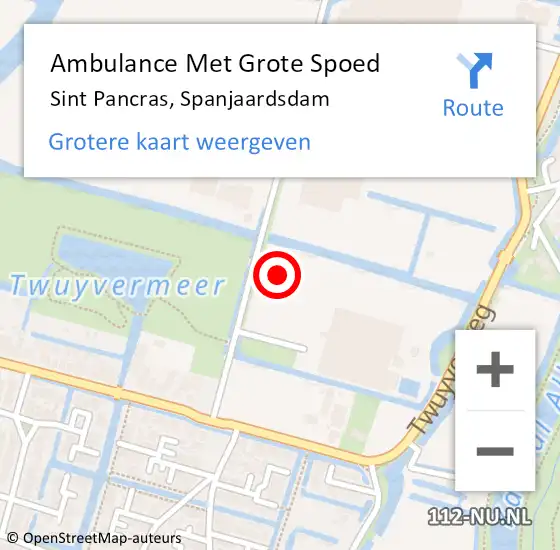 Locatie op kaart van de 112 melding: Ambulance Met Grote Spoed Naar Sint Pancras, Spanjaardsdam op 31 oktober 2023 02:32