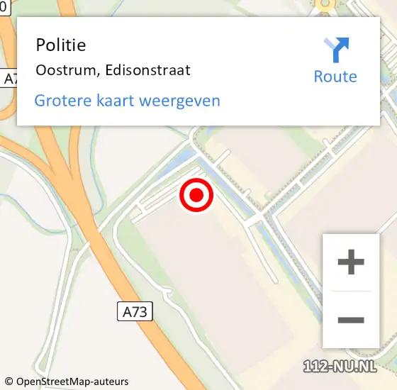 Locatie op kaart van de 112 melding: Politie Oostrum, Edisonstraat op 31 oktober 2023 06:01