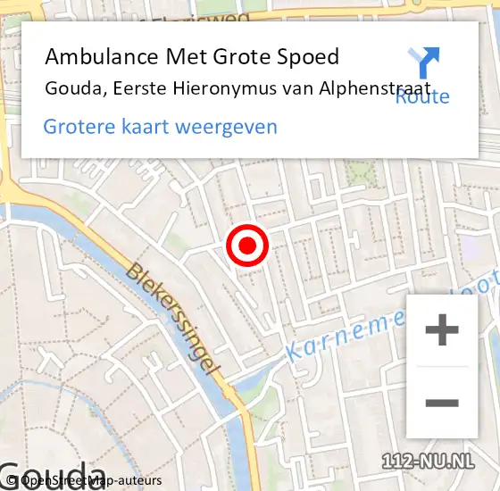 Locatie op kaart van de 112 melding: Ambulance Met Grote Spoed Naar Gouda, Eerste Hieronymus van Alphenstraat op 31 oktober 2023 06:20