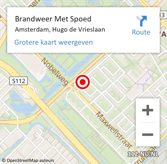 Locatie op kaart van de 112 melding: Brandweer Met Spoed Naar Amsterdam, Hugo de Vrieslaan op 31 oktober 2023 06:40