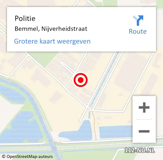 Locatie op kaart van de 112 melding: Politie Bemmel, Nijverheidstraat op 31 oktober 2023 07:42