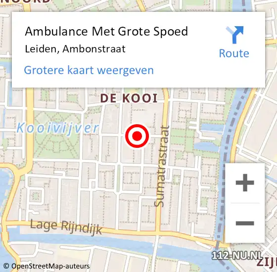 Locatie op kaart van de 112 melding: Ambulance Met Grote Spoed Naar Leiden, Ambonstraat op 31 oktober 2023 07:55