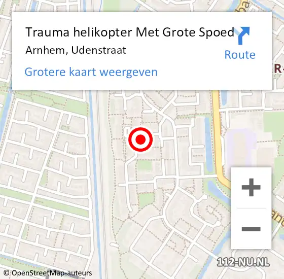 Locatie op kaart van de 112 melding: Trauma helikopter Met Grote Spoed Naar Arnhem, Udenstraat op 31 oktober 2023 08:10