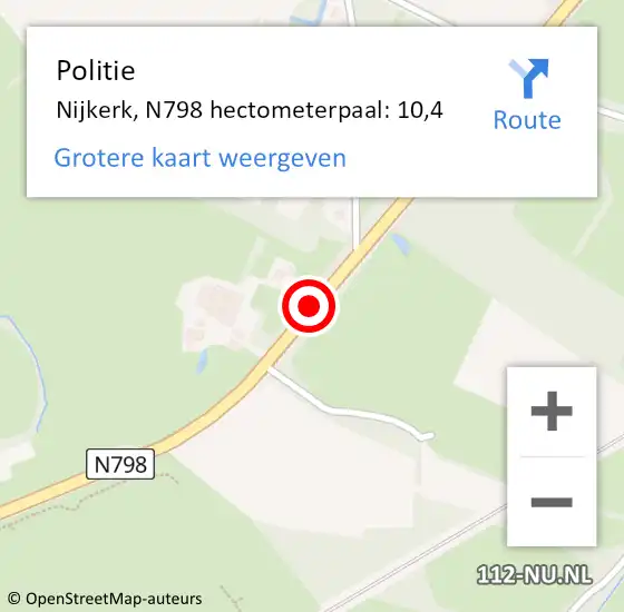 Locatie op kaart van de 112 melding: Politie Nijkerk, N798 hectometerpaal: 10,4 op 31 oktober 2023 08:25
