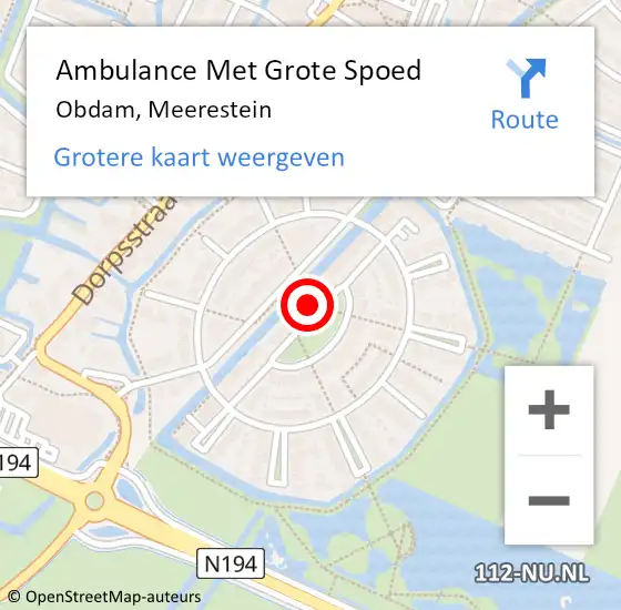 Locatie op kaart van de 112 melding: Ambulance Met Grote Spoed Naar Obdam, Meerestein op 31 oktober 2023 08:35