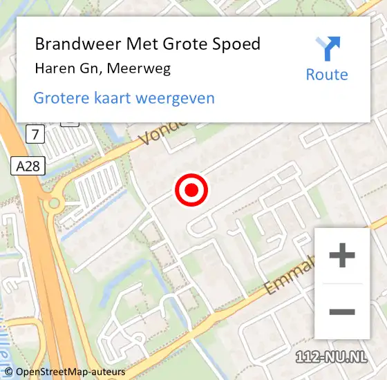 Locatie op kaart van de 112 melding: Brandweer Met Grote Spoed Naar Haren Gn, Meerweg op 31 oktober 2023 08:43