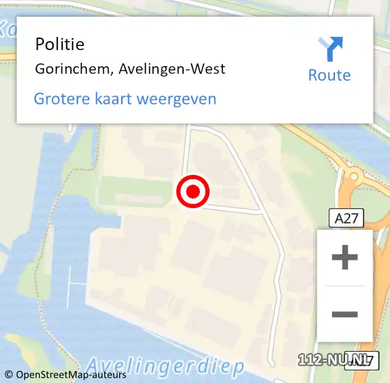 Locatie op kaart van de 112 melding: Politie Gorinchem, Avelingen-West op 31 oktober 2023 08:45