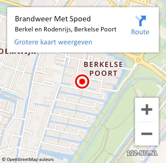 Locatie op kaart van de 112 melding: Brandweer Met Spoed Naar Berkel en Rodenrijs, Berkelse Poort op 31 oktober 2023 08:46