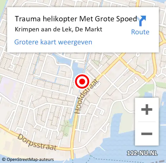 Locatie op kaart van de 112 melding: Trauma helikopter Met Grote Spoed Naar Krimpen aan de Lek, De Markt op 31 oktober 2023 09:03