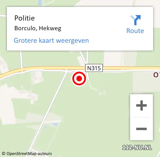 Locatie op kaart van de 112 melding: Politie Borculo, Hekweg op 31 oktober 2023 09:25