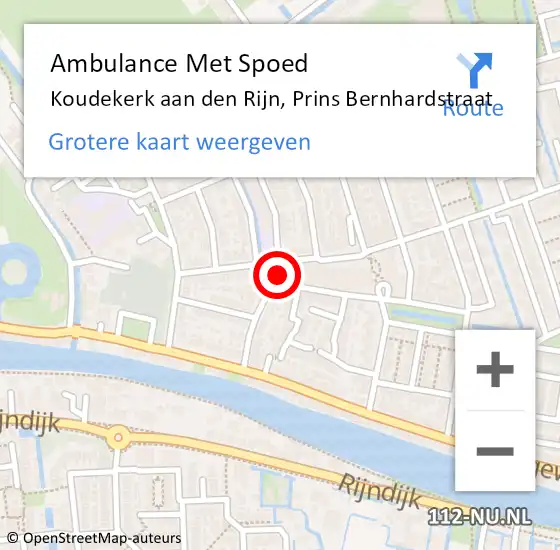 Locatie op kaart van de 112 melding: Ambulance Met Spoed Naar Koudekerk aan den Rijn, Prins Bernhardstraat op 31 oktober 2023 10:13