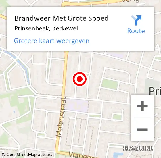 Locatie op kaart van de 112 melding: Brandweer Met Grote Spoed Naar Prinsenbeek, Kerkewei op 31 oktober 2023 10:34