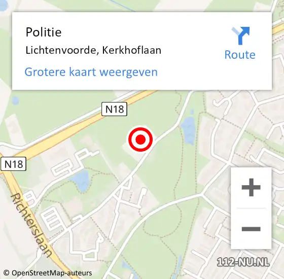 Locatie op kaart van de 112 melding: Politie Lichtenvoorde, Kerkhoflaan op 31 oktober 2023 10:49
