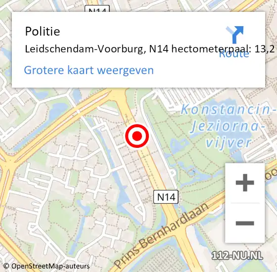 Locatie op kaart van de 112 melding: Politie Leidschendam-Voorburg, N14 hectometerpaal: 13,2 op 31 oktober 2023 11:06