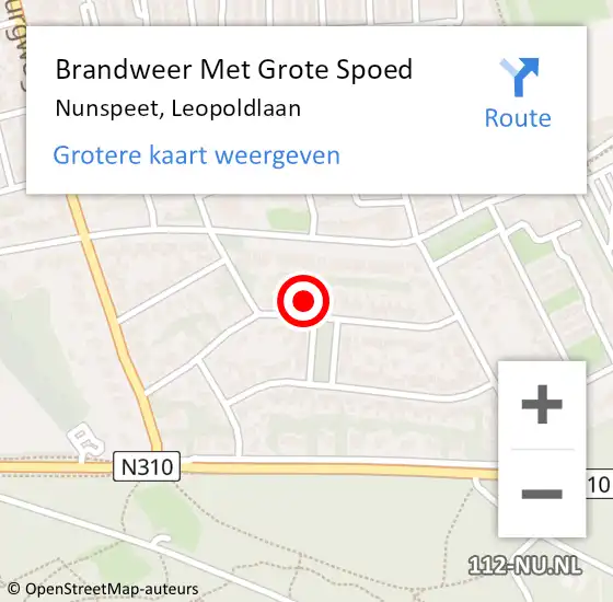 Locatie op kaart van de 112 melding: Brandweer Met Grote Spoed Naar Nunspeet, Leopoldlaan op 31 oktober 2023 11:53