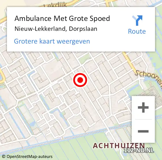 Locatie op kaart van de 112 melding: Ambulance Met Grote Spoed Naar Nieuw-Lekkerland, Dorpslaan op 31 oktober 2023 12:29