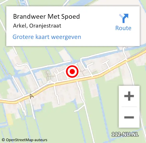 Locatie op kaart van de 112 melding: Brandweer Met Spoed Naar Arkel, Oranjestraat op 31 oktober 2023 13:07