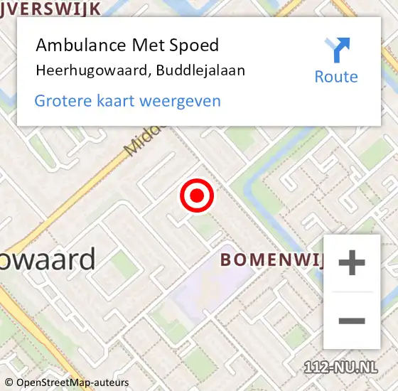 Locatie op kaart van de 112 melding: Ambulance Met Spoed Naar Heerhugowaard, Buddlejalaan op 31 oktober 2023 13:14