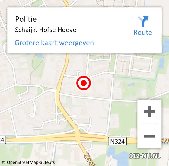 Locatie op kaart van de 112 melding: Politie Schaijk, Hofse Hoeve op 31 oktober 2023 13:19