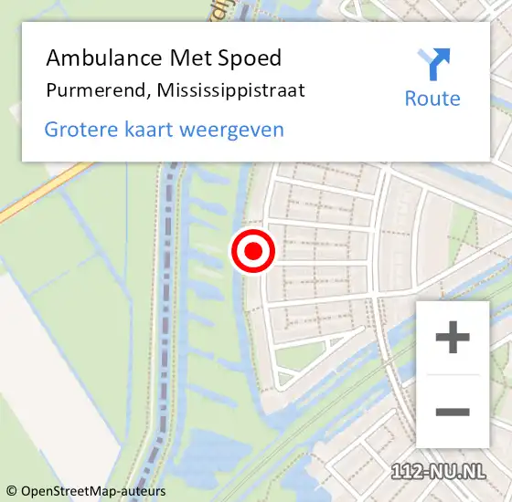 Locatie op kaart van de 112 melding: Ambulance Met Spoed Naar Purmerend, Mississippistraat op 31 oktober 2023 13:27