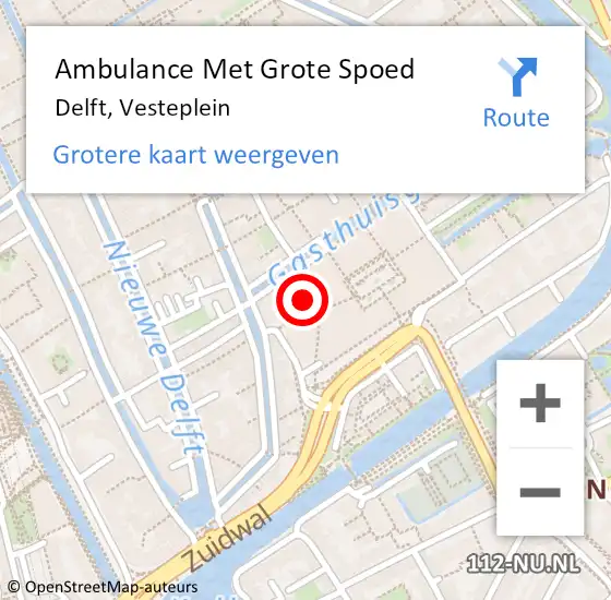 Locatie op kaart van de 112 melding: Ambulance Met Grote Spoed Naar Delft, Vesteplein op 31 oktober 2023 13:35