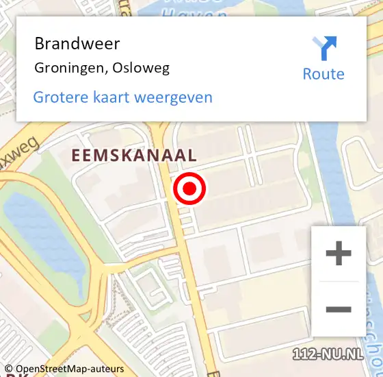 Locatie op kaart van de 112 melding: Brandweer Groningen, Osloweg op 31 oktober 2023 13:37