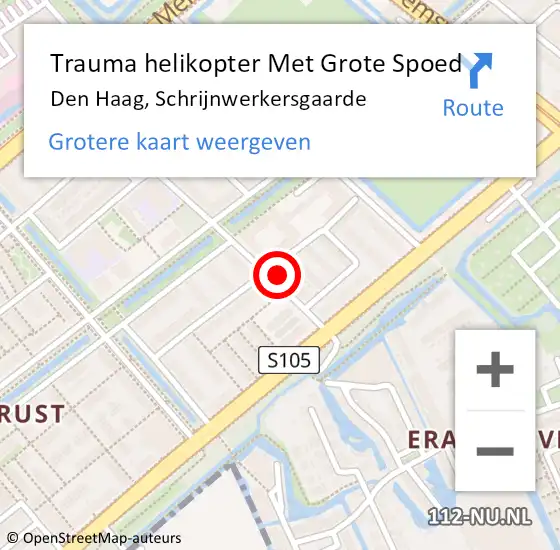 Locatie op kaart van de 112 melding: Trauma helikopter Met Grote Spoed Naar Den Haag, Schrijnwerkersgaarde op 31 oktober 2023 14:30