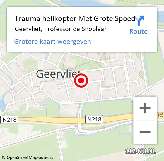 Locatie op kaart van de 112 melding: Trauma helikopter Met Grote Spoed Naar Geervliet, Professor de Snoolaan op 31 oktober 2023 14:59