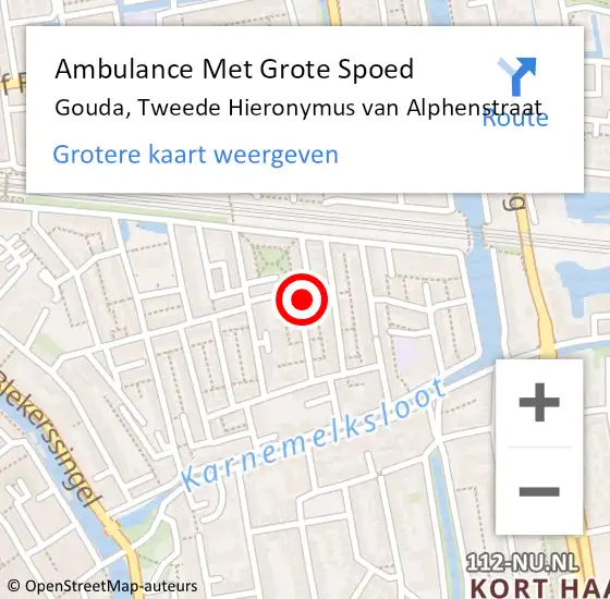 Locatie op kaart van de 112 melding: Ambulance Met Grote Spoed Naar Gouda, Tweede Hieronymus van Alphenstraat op 31 oktober 2023 15:00