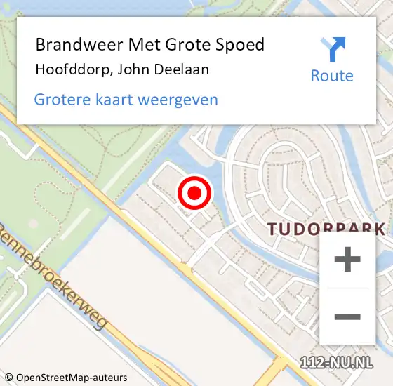 Locatie op kaart van de 112 melding: Brandweer Met Grote Spoed Naar Hoofddorp, John Deelaan op 31 oktober 2023 15:05