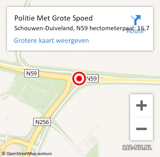 Locatie op kaart van de 112 melding: Politie Met Grote Spoed Naar Schouwen-Duiveland, N59 hectometerpaal: 16,7 op 31 oktober 2023 15:12