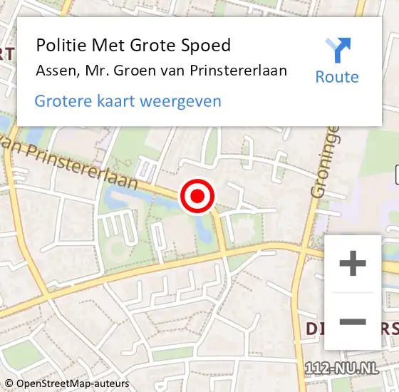 Locatie op kaart van de 112 melding: Politie Met Grote Spoed Naar Assen, Mr. Groen van Prinstererlaan op 31 oktober 2023 15:52