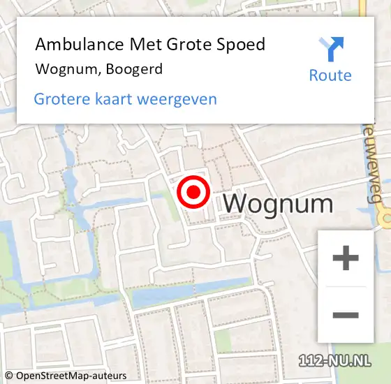 Locatie op kaart van de 112 melding: Ambulance Met Grote Spoed Naar Wognum, Boogerd op 31 oktober 2023 16:07