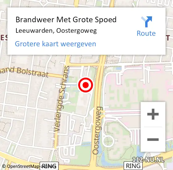 Locatie op kaart van de 112 melding: Brandweer Met Grote Spoed Naar Leeuwarden, Oostergoweg op 31 oktober 2023 17:14