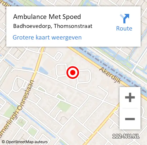 Locatie op kaart van de 112 melding: Ambulance Met Spoed Naar Badhoevedorp, Thomsonstraat op 31 oktober 2023 17:20