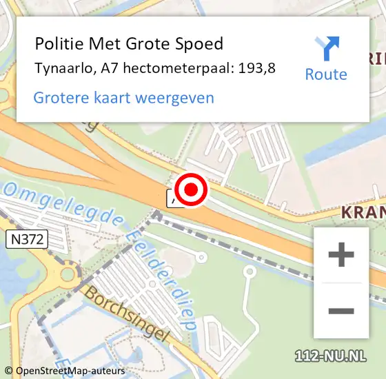Locatie op kaart van de 112 melding: Politie Met Grote Spoed Naar Tynaarlo, A7 hectometerpaal: 193,8 op 31 oktober 2023 17:40