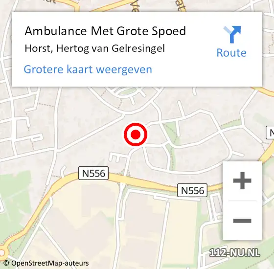 Locatie op kaart van de 112 melding: Ambulance Met Grote Spoed Naar Horst, Hertog van Gelresingel op 13 september 2014 14:12