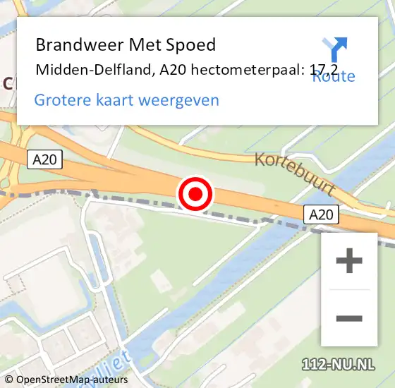 Locatie op kaart van de 112 melding: Brandweer Met Spoed Naar Midden-Delfland, A20 hectometerpaal: 17,2 op 31 oktober 2023 18:10