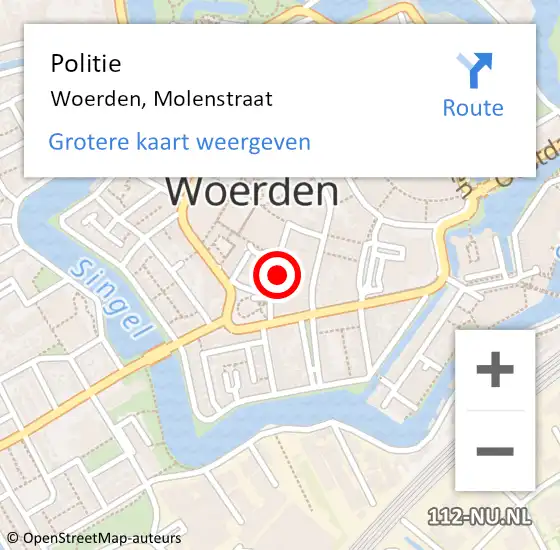 Locatie op kaart van de 112 melding: Politie Woerden, Molenstraat op 31 oktober 2023 19:19