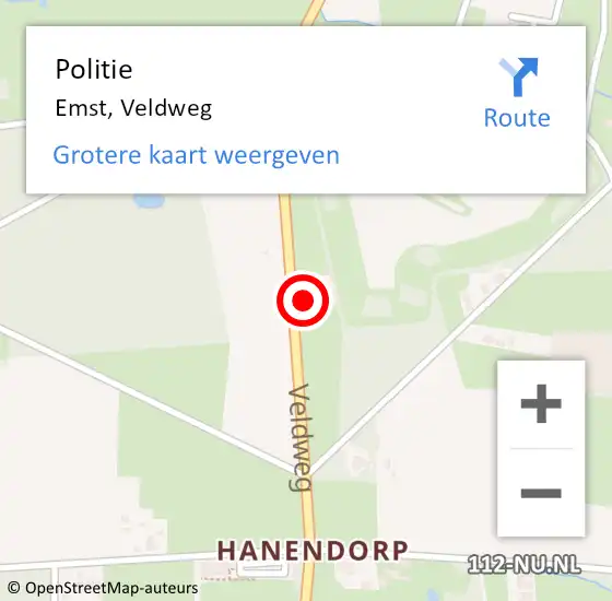 Locatie op kaart van de 112 melding: Politie Emst, Veldweg op 31 oktober 2023 20:28