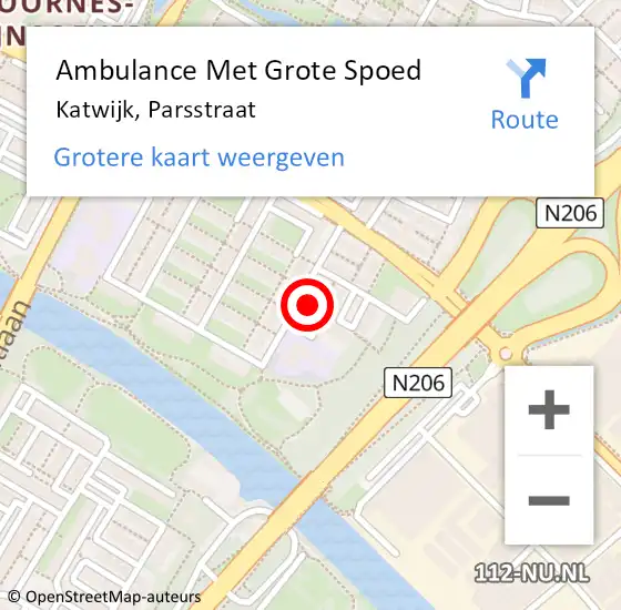 Locatie op kaart van de 112 melding: Ambulance Met Grote Spoed Naar Katwijk, Parsstraat op 31 oktober 2023 21:22