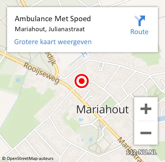 Locatie op kaart van de 112 melding: Ambulance Met Spoed Naar Mariahout, Julianastraat op 13 september 2014 14:36