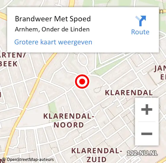 Locatie op kaart van de 112 melding: Brandweer Met Spoed Naar Arnhem, Onder de Linden op 31 oktober 2023 21:34