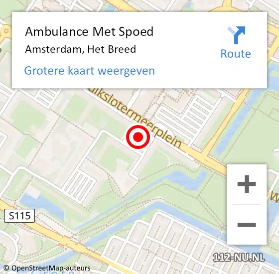 Locatie op kaart van de 112 melding: Ambulance Met Spoed Naar Amsterdam, Het Breed op 31 oktober 2023 22:11
