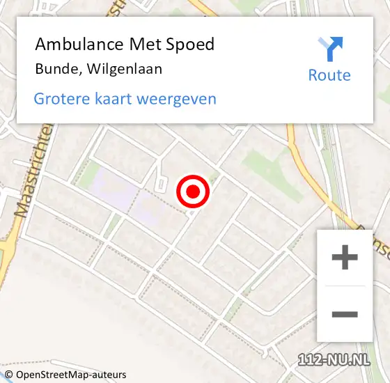 Locatie op kaart van de 112 melding: Ambulance Met Spoed Naar Bunde, Wilgenlaan op 13 september 2014 14:42