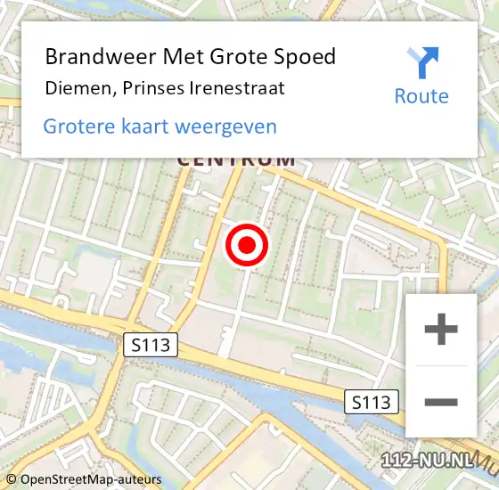 Locatie op kaart van de 112 melding: Brandweer Met Grote Spoed Naar Diemen, Prinses Irenestraat op 31 oktober 2023 22:22