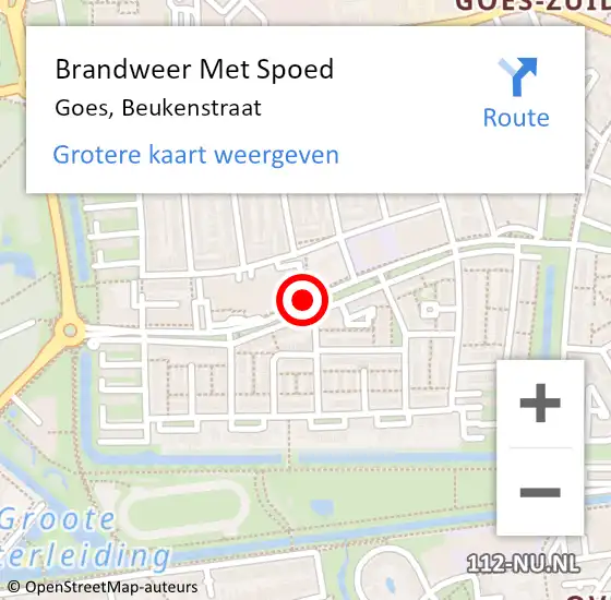 Locatie op kaart van de 112 melding: Brandweer Met Spoed Naar Goes, Beukenstraat op 13 september 2014 14:45