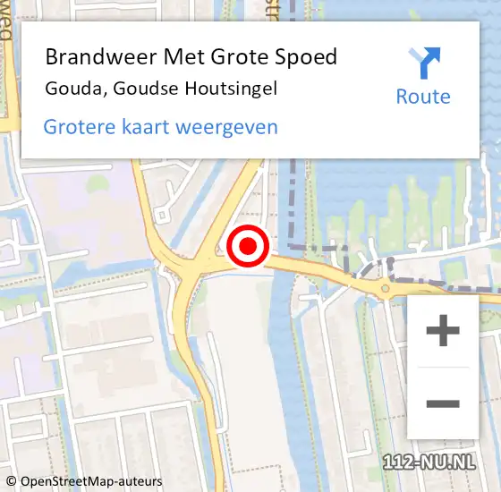 Locatie op kaart van de 112 melding: Brandweer Met Grote Spoed Naar Gouda, Goudse Houtsingel op 31 oktober 2023 22:56