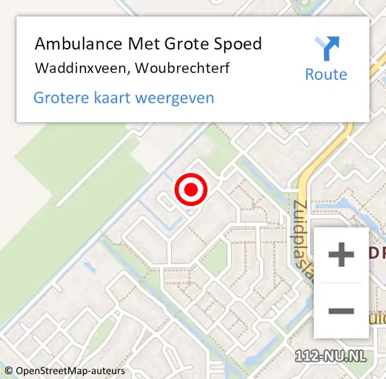 Locatie op kaart van de 112 melding: Ambulance Met Grote Spoed Naar Waddinxveen, Woubrechterf op 31 oktober 2023 23:08