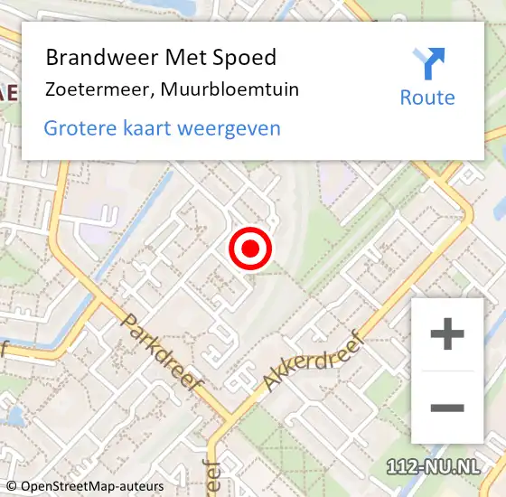 Locatie op kaart van de 112 melding: Brandweer Met Spoed Naar Zoetermeer, Muurbloemtuin op 1 november 2023 00:08